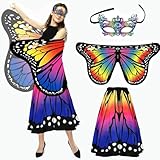 Bseical Schmetterling Kostüm Damen Schmetterlingsflügel Erwachsene Karneval Kostüm Schmetterlingskostüm Schmetterling Umhang 3-teiliges Set Mit Bunter Maske Und Rock Fee Kostüm (Mehrfarbig)