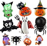 Halloween Luftballons 10 Stück Halloween Folienballons Kürbisse, Spinnen, Gespenster, Fledermäuse, Übergroße Halloween Helium Luftballons für Halloween Party Deko Kinder