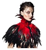 keland Gothic Feder Capelet Umhang Schal Bolero Schultertuch Schulterumhang mit Choker Kragen Halloween Kostüme (Rot)