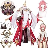 Mr.LQ Yae Miko Genshin Impact Cosplay Kostüm Perücke Kleid Spiel Genshin Yaemiko Guuji Yae Cosplay Halloween Party Kostüme für Frauen