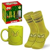 The Grinch Tassen-und Socken Geschenkset, 340ml Kaffeetasse und Socken mit Motiv für Frauen und Teenager