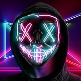 Halloween Maske,Halloween Masken Led Horror Maske Leuchtmaske Halloweenmaske Mit 3 Blitzmodi für Erwachsene Männer Kinder Grusel Mask Party Karneval Cosplays Fasching Kostüme LED Maske Dekoration