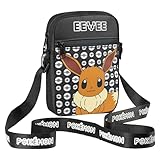 Pokemon Kinder Umhängetasche, Pikachu Reisetasche mit Verstellbarer Schultergurt, Großes Hauptfach mit Reißverschluss Kinder Geschenke (Schwarz Evoli)