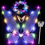 Feenflügel Leuchtend Erwachsene,LED Haarreif and Sterne Feenstäbe,Feenflügel Erwachsene,Elfenflügel Damen,Led Flügel Kinder,Schmetterlingsflügel Kinder,Mädchen Feenflügel Glitzernde Engelsflügel