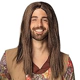 Boland 86369 - Perücke John, Braun, Langhaar-Frisur, Hippie, Mittelscheitel, Flower-Power, Rockstar, Kostüm, Karneval, Mottoparty