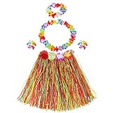 JUHONNZ Hawaii Kostüm,3 Sets Mädchen Hula Gras Rock Enthalten 3 Hula Grasrock+3 Halsgirlande+3 Stirnband+6 Armbänder Blumenleis für Tropische Moana Luau Geburtstagsparty Supplies Party Deko