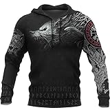 Viking Thors Hammer Sweatshirt, Nordische Mythologie Wolf Streetwear Casual Hoody Hoodie, 3D Allover Bedrucktes Unisex Langarm Pullover Sweatshirt,Wolf,L
