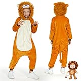 Ulikey Löwen Kostüm für Kinder, Löwen Onesie Kostüm für Jungen und Mädchen, Löwe Kostüme für Fasching Ostern Karnevalskostüme, Löwen Tiere Lustige Kostüme Cosplay für Deine Partys (120cm)