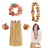 FUIPVGI 5 Stück Hawaii Party Kostüme Set Hawaii Hula, Gras Röcke Hawaiian, Grass Rock Set, Hawaii Kette Blumen, hawaiianischer Grasrock, Tropische Party Dekorationen, für Party Fancy Dress