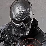 Halloween Maske,Totenkopf Maske Erwachsene,Taktischer Geistermaskenhelm mit Metallgitter Augenschutz, Gruselige 3D Skelett Helm Aus NatüRlich Latex FüR Cosplay Halloween Party Kopfbedeckung (schwarz)