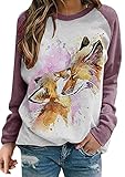 EFOFEI Damen Bunny Graphic Loose Fit Pullover Rabbit Pattern Sweatshirt Loose Street Sports Sweatshirt Fuchs XXL
