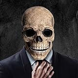 Upriver Halloween Maske Totenkopf Maske Gruselig Vollkopf Skelett Maske mit Beweglichem Kiefer, Horror Halloween Kostüm Deko für Herren Damen Halloween Party Rollenspiele