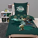 Familando The Legend of Zelda Bettwäsche für Kinder und Teenager · Kinderbettwäsche grün 135x200 80x80 cm aus 100% Baumwolle mit Reißverschluss · Motiv Tears of The Kingdom mit Link