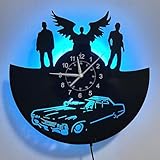 LED Wall Clock Vinyl Record Clock Upcycling Supernatural 3D Design Clock Wall Decoration Vintage Family Room Decoration Art Gift Diameter Noir 30cm