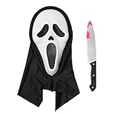 ELINA Gruseliges Geistergesicht Scream Maske mit Spielzeugmesser Scream Cosplay Kostüm Halloween Karneval Accessoire