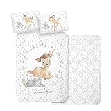 MTOnlinehandel Bambi Babybettwäsche 135x100 Flanell Biber, 1 Kissenbezug 40x60 + 1 Bettbezug 100x135 cm, Bambi REH & Klopfer Kinder-Bettwäsche