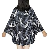 G-LIKE Japanische Kimonos Damen Kleiung - Traditionell Haori Kostüm Robe Tokio Harajuku Drachen Muster Antik Jacke Nachthemd Bademantel Nachtwäsche (Crane)