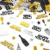 Konfetti Silvester, Silvester Deko, 1000 Stück Silvester Deko 2025 Party Set in Gold, Silber und Schwarz, Geeignet für Tischdeko Silvester Neujahr Karneval Party Karneval Party