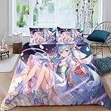 Bettwäsche 135x200 Winter Anime Mädchen Bettwäsche-Sets 3 Teilig 3d Japanische Manga-Kawaii Bettbezug Weich Mikrofaser Bettbezüge mit Reißverschluss und Kissenbezug 80x80cm für Erwachsene Kinder