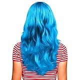 Hatstar Sexy Damen Langhaar Perücke | Frauen Wig lockig - gewellt | Accessoire für Fasching, Karneval und Motto Party (türkis)