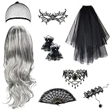 Vampir Perücke Damen,Perücke Frauen Kostüm,Frauen Hochtemperatur-Cosplay-Perücke Graue Perücken für Frauen, Perücke Grau Silber,Perücke Frauen Grau