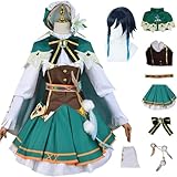 JYMTYCWG Venti Cosplay für Genshin Impact Outfit Damen Venti Genshin Cosplay Kostüm mit Hut Halloween Anzug, Venti Cosplay Outfits Anzug Robe Lolita Kleid Erwachsene
