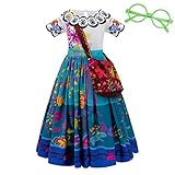 Lito Angels Encanto Mirabel Kleid Kostüm Verkleidung mit Tasche und Brille Grün für Kinder Mädchen Größe 8-9 Jahre 134 (Tag-Nummer 150)