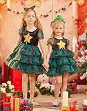 IKALI Weihnachtsbaum Kostüme Mädchen Santa Claus Fancy Kleid Outfit Kinder Weihnachtself Grün Kleid mit Stirnbändern