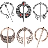 6 Stücke Vintage Wikinger Broschen Pins Schal Mantel Schal Schnalle Spange Pin Brosche für Männer Frauen Kostümzubehör, Antik Silber und Rotgold