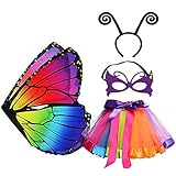 Schmetterlingsflügel Kinder,Schmetterling Kostüm Mädchen,Schmetterling Feenflügel-Umhang,Feenflügel Kostüm,mit Schmetterling Flügel Tutu Bunter Maske Und Stirnband,für Karneval Kostüm Party (A)