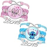 GooLich Stitch Armband, 2 Stück Stitch Verstellbares Bettelarmband Blau Stich Cartoon Armband für Mädchen Geburtstags und Weihnachtsgeschenke für Mädchen