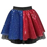 Harley-Rock für Damen, Rot / Blau, 4 Stile – Harlekin-Super-Bösewicht, Halloween-Kostüm Gr. 36, Paillettenrot-blauer Rock