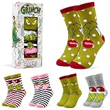 Grinch Damen Lustige Socken mit Motiv, 5er-Pack – Geschenke für Frauen