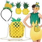 BOFUNX Haarreif mit Ananas + Ananas Brille + Ananas Umhängetasche, Ananas Kostüm Accessoires für Fasching Karneval Hawaii Sommer Mottoparty