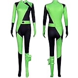 Claofoc Shego Kostüm Damen Superschurke Cosplay Bodysuit Jumpsuit mit Handschuhen Beinbeutel Grüner Uniformanzug Outfit für Halloween Party Karneval (XL)