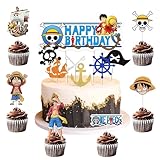 Ctxtqtdt 25 Stück One Piec Tortendeko Jungen, One Piec Kuchen Deko Kindergeburtstag, Cake Topper Set, Happy Birthday Topper für Kinder Geburtstag Party Kuchen Dekoration Supplies (A)