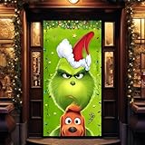 dellyy Christmas Door Banner, Weihnachten Tür Abdeckung, Grinch Weihnachtsdekorationen, Weihnachten Tür Hängen, Weihnachten Deko Outdoor, Weihnachten Hintergrund Tür Hängen (Grün-Grinch)
