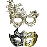 Luclay Ein Paar Venezianische Masquerade Mask for Couple,Karneval Karnevalmasquerade Mask for Women/Men,Ball Masquerade Mask,Paar Party Kleidung Zubehör,Vintage Gold