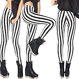 FYMNSI Damen Leggings Vertikal Gestreift Stretch Strumpfhose Leggins Streifen Lange Hosen Dünne Dehnbar Schlank Hüfthose Yoga Lauf Fitness Workout Freizeit Hose Weiß 3XL