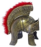 Das Kostümland Römer Helm mit Visier und Roter Marabu-Federbesatz – Gladiatoren Kostüm Accessoire für Fasching, Karneval und Mottopartys
