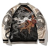 Dragon Bestickte Baseball-Jacke Männer Und Frauen Mäntel Kollision Farbe,Black a,L