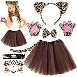 LETTERASHQP 6 Stück Leoparden Kostüm Kinder Karneval Kostüm Damen Gepard Kostüm Kinder Leoparden Kostüm Damen Leopard Kostüm Kinder Mädchen Leoparden Ohren Haarreif Faschingskostüm Damen