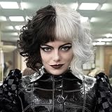 ATAYOU Kurze Schwarz weiße Perücke, Halb Schwarz Halb Weiß Bob Frauen Cosplay Synthetik Perücken(Kurz C)