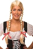 Heidi/Gretel Perücke blond mit Zöpfen und roten Schleifen für Damen und Herren Fasching Karneval
