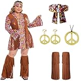 cuteDIY Kostüme Übergröße Faschingskostüme XXL Hippie Kostüm Damen Kleidung 70er Jahre Bekleidung Kleid Frau