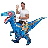 Spooktacular Creations Aufblasbares Kostüm für Erwachsene, Reiten eines Raptors, Digitaldruck, Luftblasen, Halloween-Kostüm-Blue