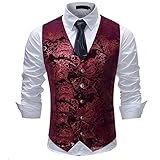 Allthemen Weste Herren Westen Gilet Jacquard Anzugweste für Hochzeit und Party Rot XL