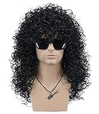 VGbeaty Herren Slash Lange Lockige Schwarz Hart 70er Jahre 80er Rocker Perücke Kostüm Cosplay Perücke (Schwarz)