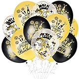GoldRock Happy Birthday Ballon, 15 Stück Luftballons Geburtstag, Happy Birthday Luftballon Gold Schwarz, Ballons Geburtstag Set, Konfetti Geburtstagsballon Kinder Frau Mann für Party/Tisch Dekoration