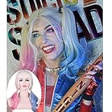 TANTAKO Lange Wellige Blonde Rosa Blau Synthetische Haare Mittelteil Perücken für Damen Mädchen Cosplay Halloween Kostüm Party